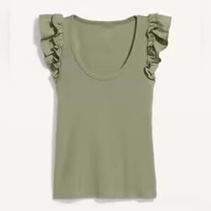 OLD NAVY MIXED FABRIC RUFFLED TANK TOP GREEN BARE GROUND GREEN Medium NEW NWOT